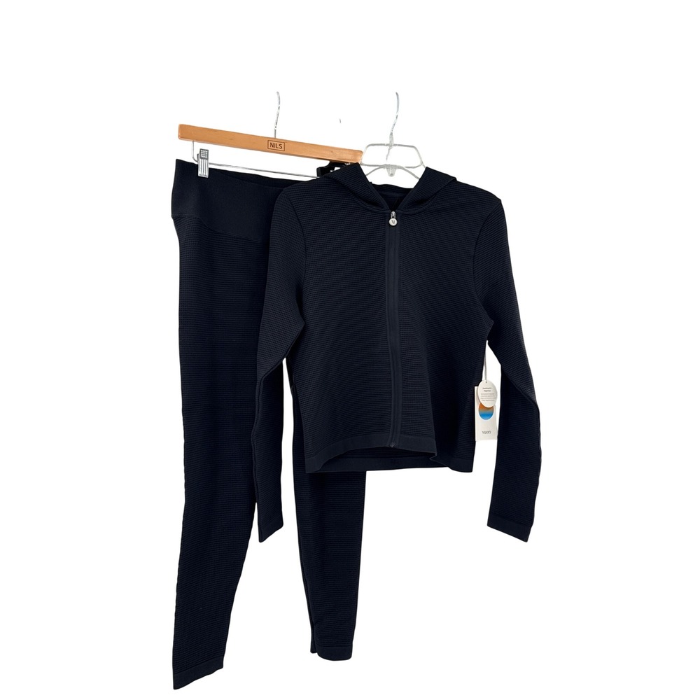 Vuori Waffle Seamless Zip Hoodie Leggings Set Womens L Black Athleisure